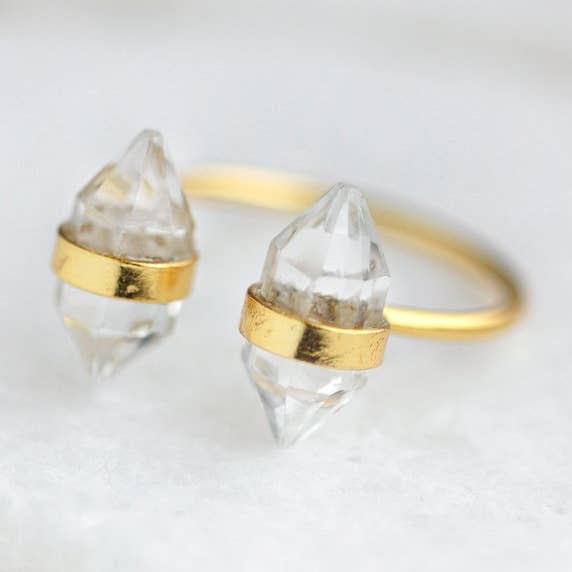 FELIX Z DESIGNS – wholesale Solitairering – Klar Crystal Dubbel Mini spetsiga kristall Ring0