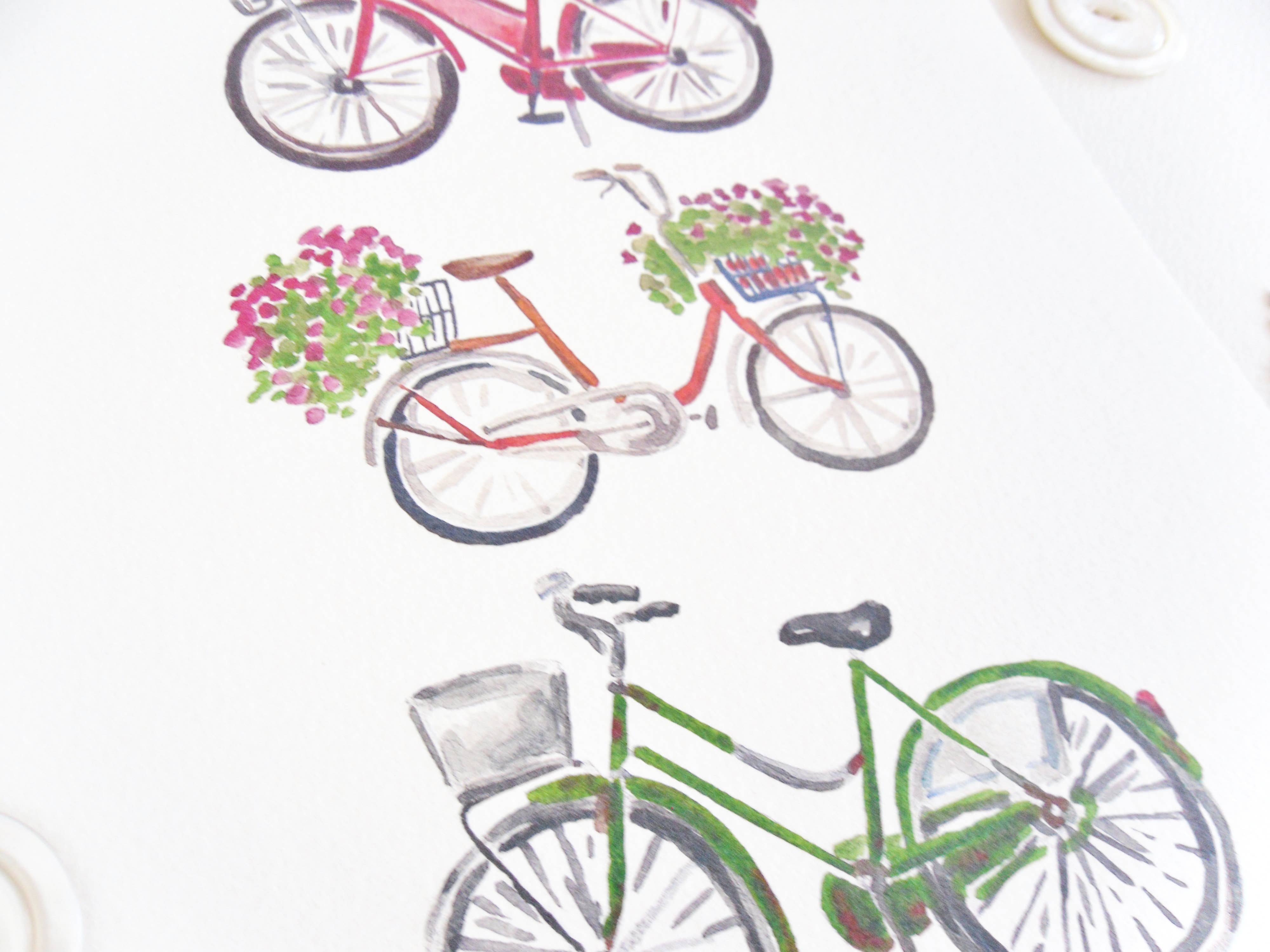 Sketchy Notions - Wholesale Art Print - Bicycle Trio #2 Watercolor Print2