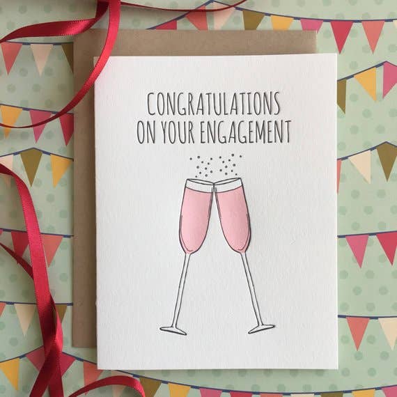 Engagement Champagne - boekdrukkaart voor wholesale door Lucky Bee Press