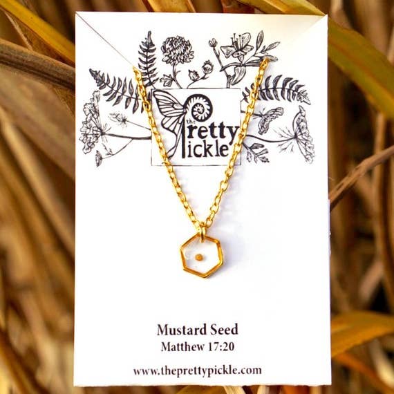 Hexagon Gold Plated Mustard Seed Necklace for wholesale by The Pretty Pickle