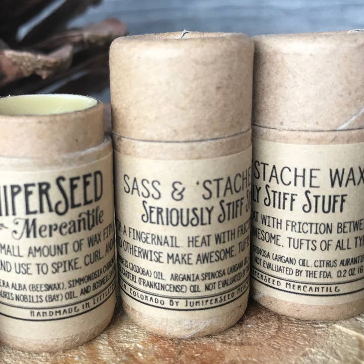 Sass et Stache Cire pour la vente par Juniperseed Mercantile