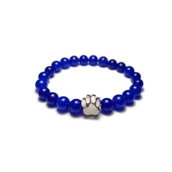 Hvid - rige blå safir Jade pote Print Healing sten armbånd for engroshandel hos Foxfire Stones