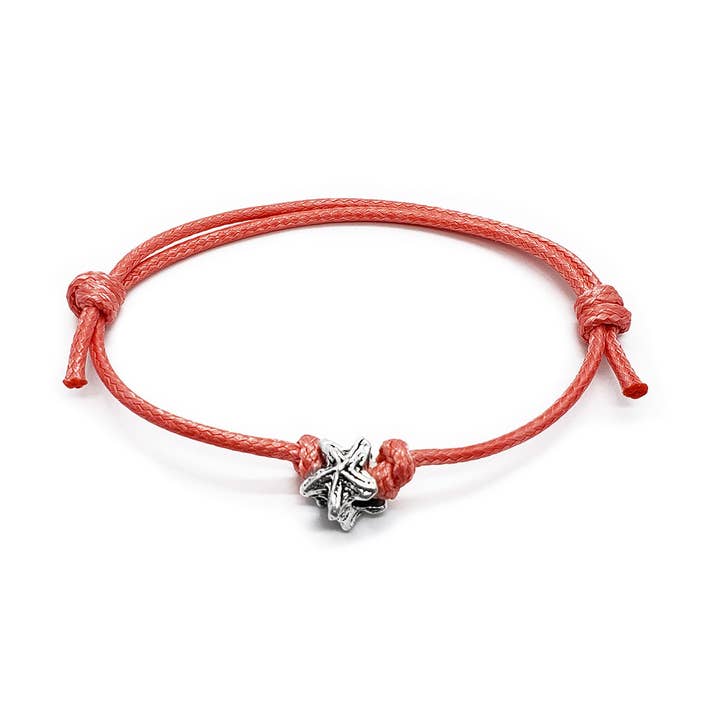 Sjöstjärna Charm Armband, Silver Rosa Snöre Strandarmband för wholesale av O Yeah Gifts