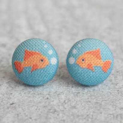 Goldfish Fabric Button Earrings for wholesale by Rachel O's