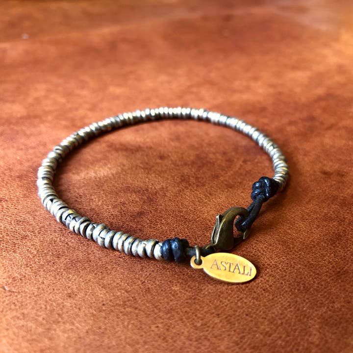 ASTALI - Wholesale Beaded Bracelet - Heishi Bead Bracelet - Brass/Silver Metal Bead Bracelet