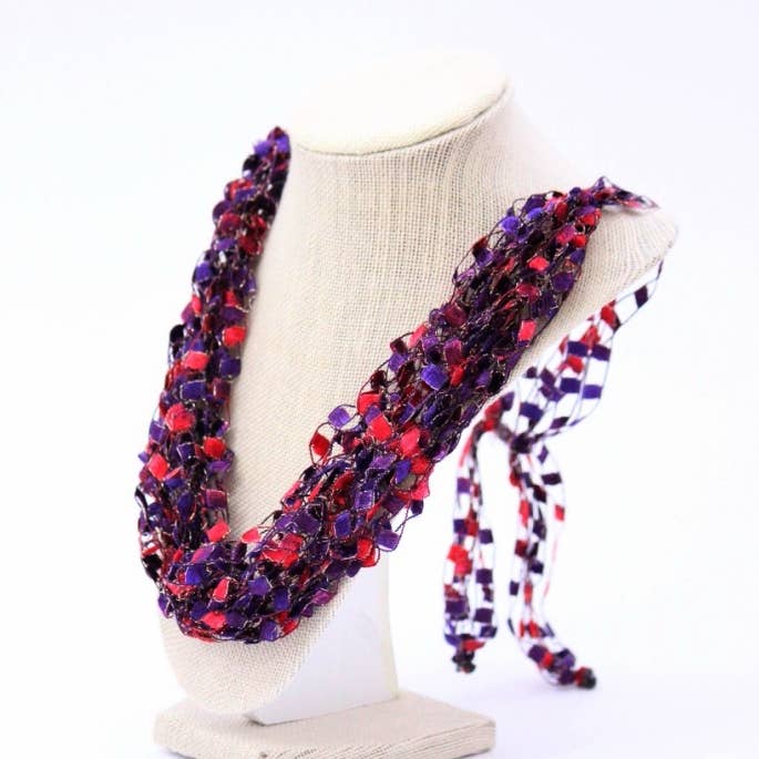 Crochetlaces - Wholesale Woven Necklace - Red Purple Adjustable Necklace With Decorative Bead1
