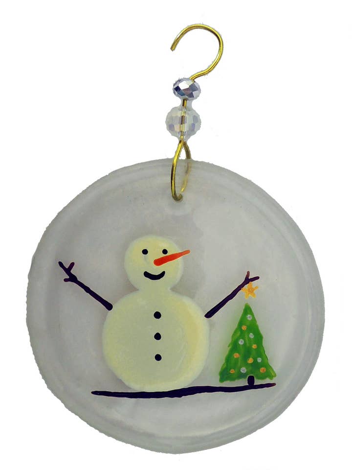 Ornament - Snowman & Tree for wholesale by Wine Bottle Art