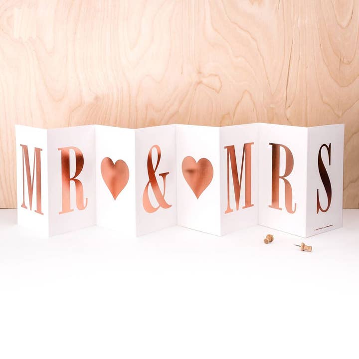 Mr & Mrs Foiled Concertina Wedding Card, Fold Out Banner for wholesale by Coulson Macleod (U.S. Duties Paid)