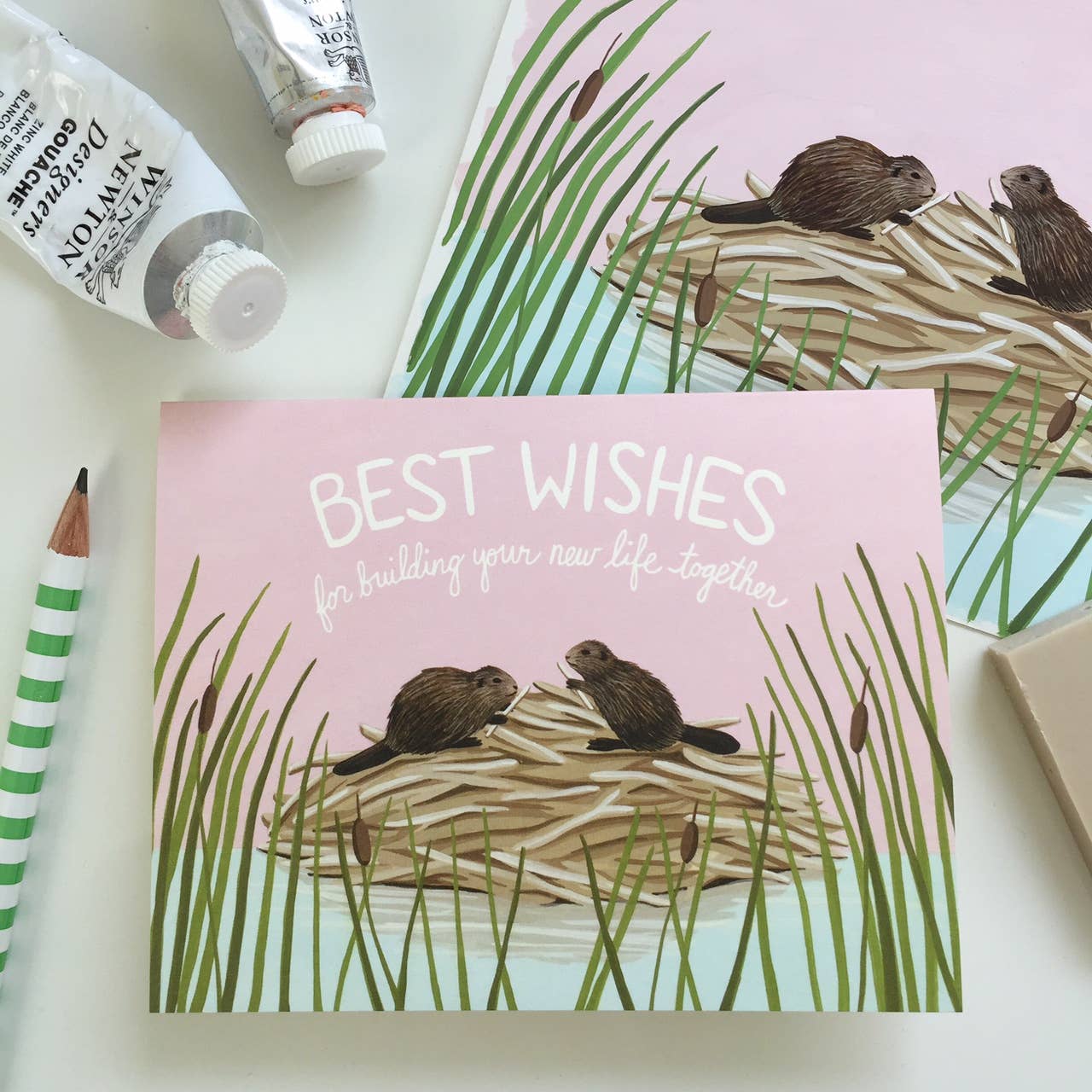 Yeppie Paper - Wholesale Wedding Card - Beavers Building a Dam Best Wishes Wedding Card1