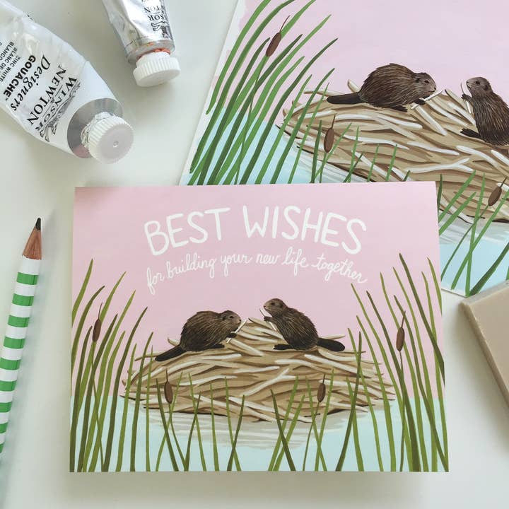 Yeppie Paper - Wholesale Wedding Card - Beavers Building a Dam Best Wishes Wedding Card1
