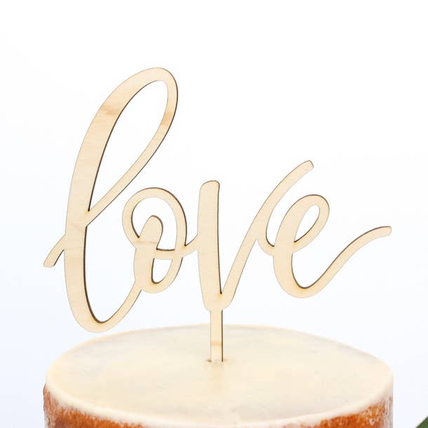 Love Maple Wood Cake Topper for wholesale by Alexis Mattox Design
