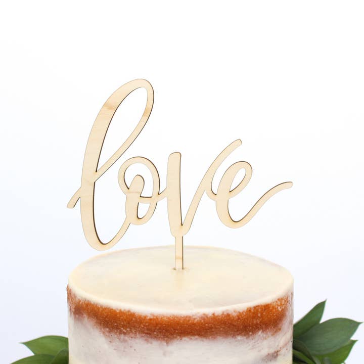 Love Maple Wood Cake Topper for wholesale by Alexis Mattox Design