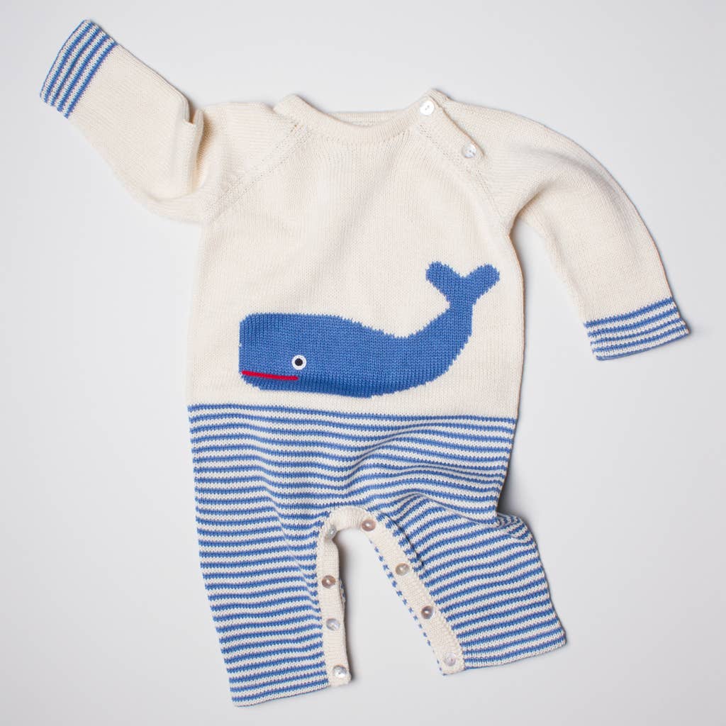 Estella - Wholesale Jumpsuit - Baby - Knit Baby Romper, Organic Newborn Clothing - Whale