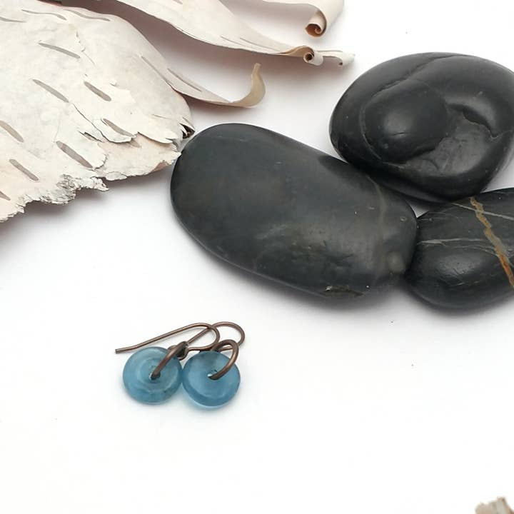 Krobo Recycled Glass, Niobium & Brass Earrings #KBETeal for wholesale by Soasa Designs