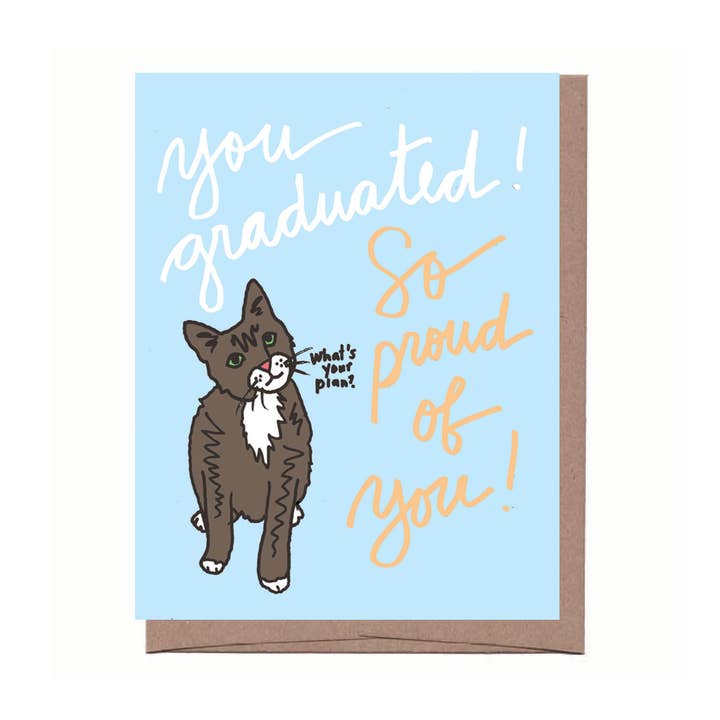 Grad Cat Greeting Card for wholesale by La Familia Green