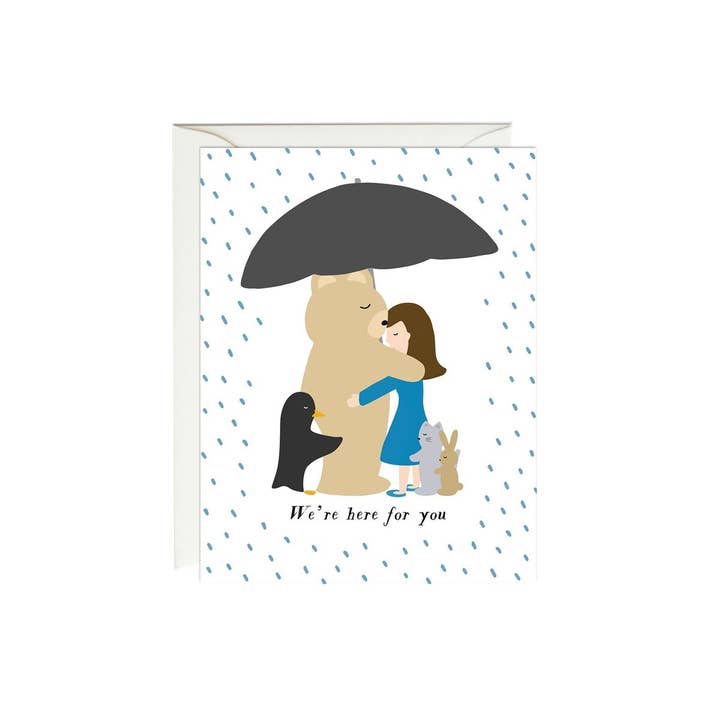 A2 Natural White 'Thinking of You' Hug Card for wholesale by Paula & Waffle