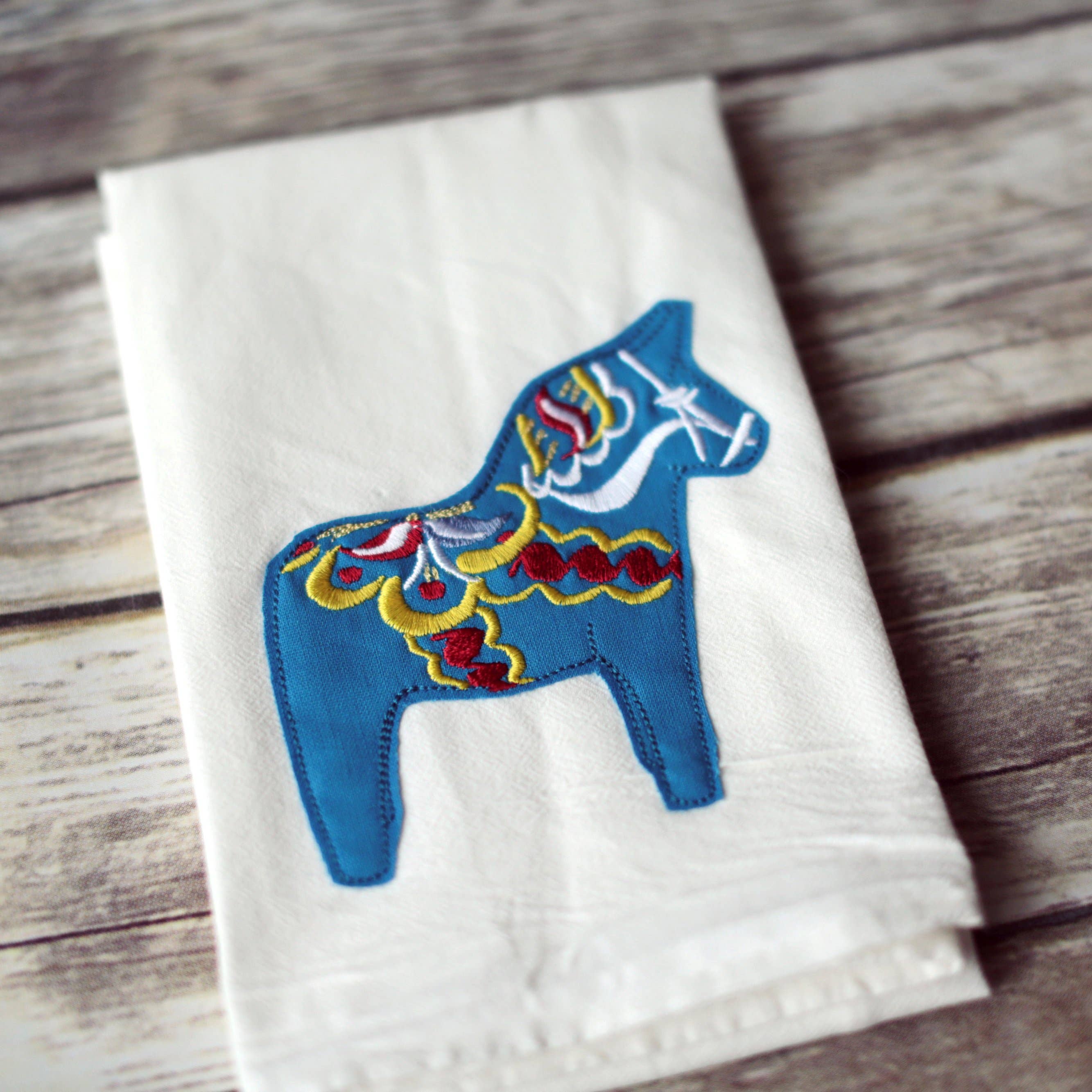 SewMuchMoreStore - Wholesale Tea Towel - Dala Horse Tea Towel, Embroidered Floursack Towel3