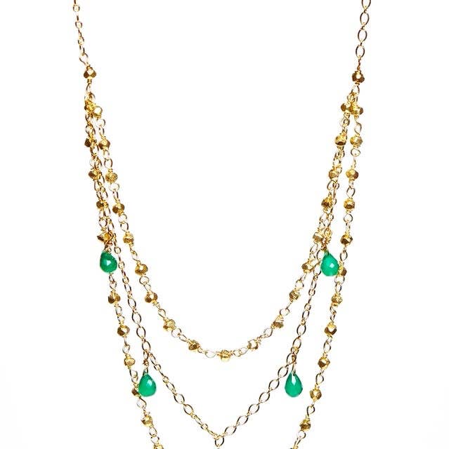 Gold - Triple Strand Jade Necklace for wholesale by Alicia Marilyn Designs