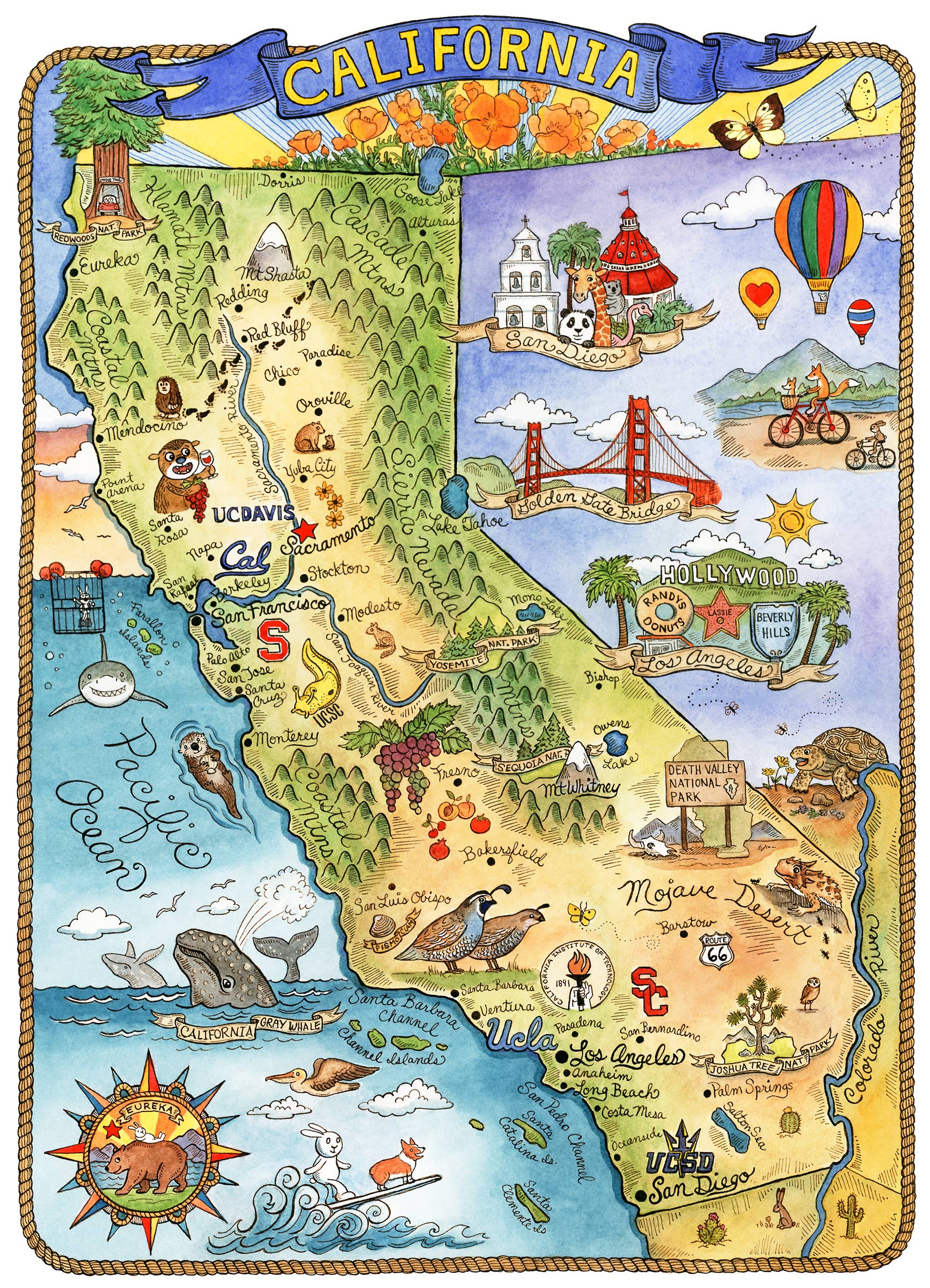 SepiaLepus Illustration - Vente Affiche d'art - Impression cartographique californienne 16 po x 20 po0