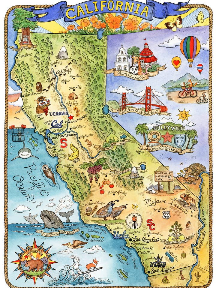Impression cartographique californienne 16 po x 20 po pour la vente par SepiaLepus Illustration