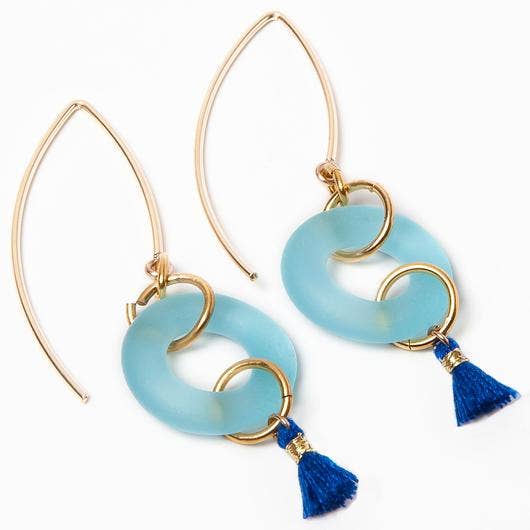 Smart Glass Recycled Jewelry - Wholesale Dangle earrings - MINI TASSEL EARRINGS AQUA | Summer Earrings4