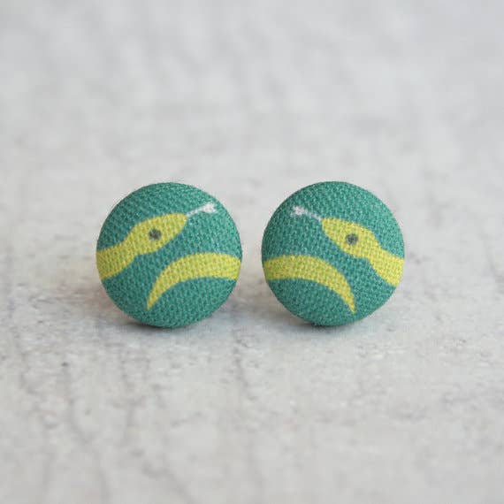 Rachel O's - Wholesale Stud/Post Earrings - Green Snakes Fabric Button Earrings