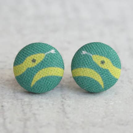 Rachel O's - Wholesale Stud/Post Earrings - Green Snakes Fabric Button Earrings0