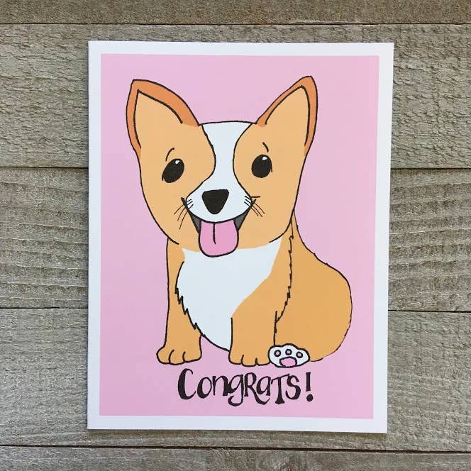 Corgi Baby Card – Pink for wholesale by Ink Delights