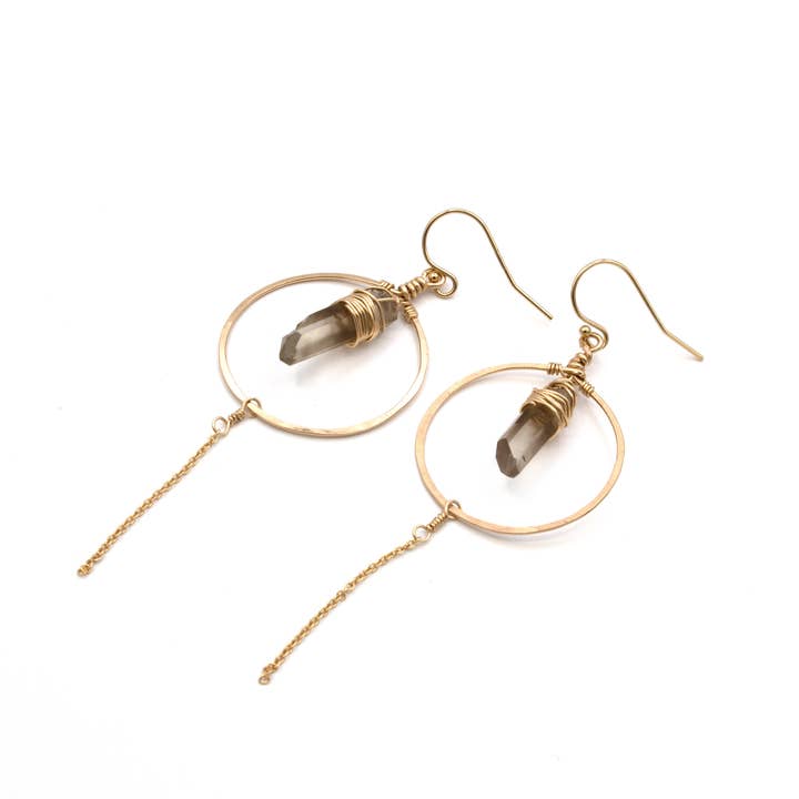 Crystal and Gold - Wholesale Dangle Earrings - Smoky Quartz Rain Earrings