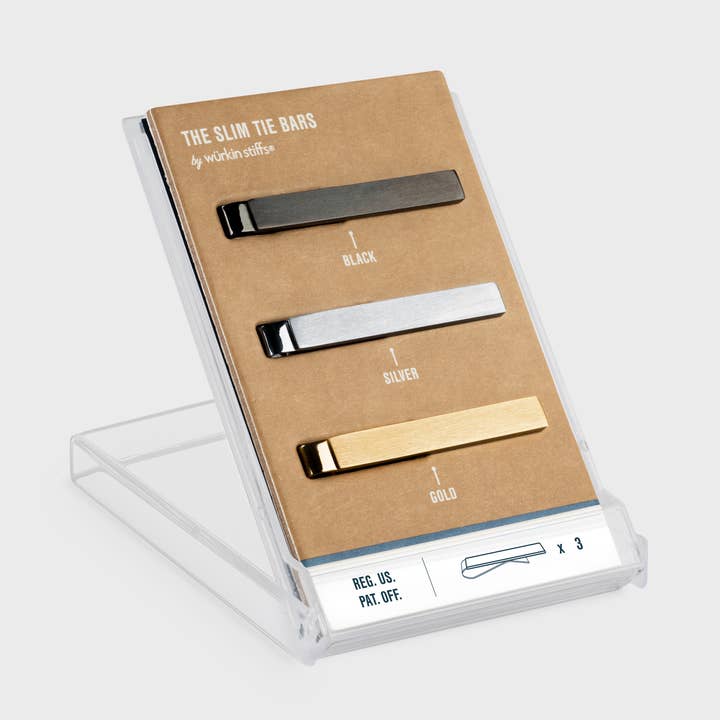 The Slim Tie Bar - Pack of 3 Black, Silver and Gold for wholesale by wurkin stiffs