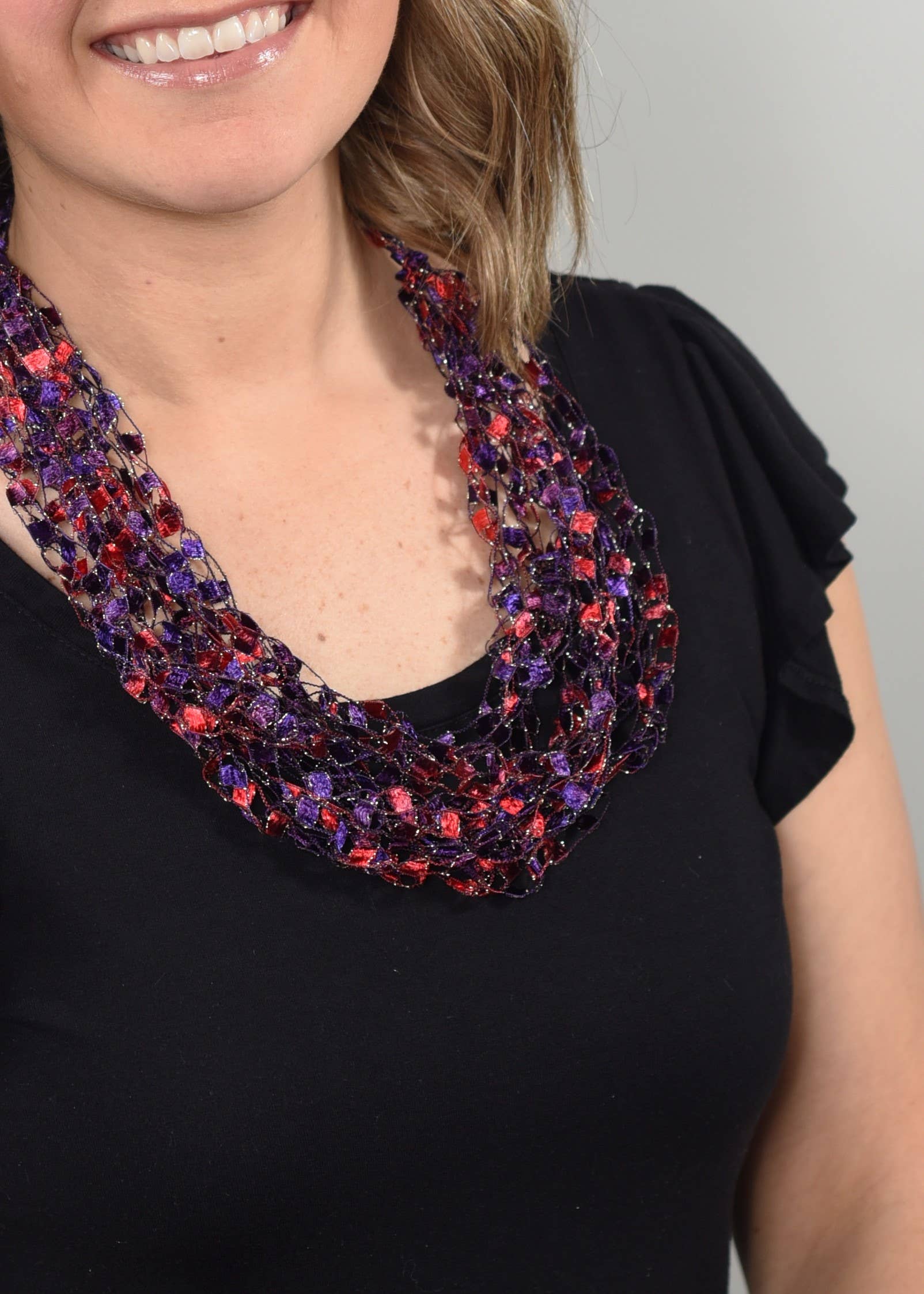 Crochetlaces - Wholesale Woven Necklace - Red Purple Adjustable Necklace With Decorative Bead2