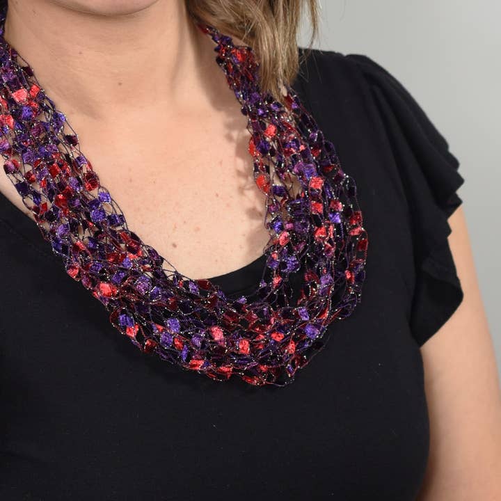 Crochetlaces - Wholesale Woven Necklace - Red Purple Adjustable Necklace With Decorative Bead2