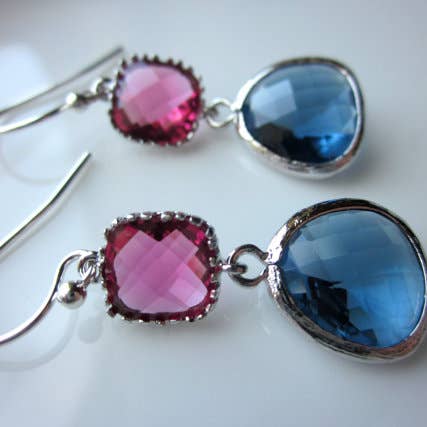 Laalee Jewelry – Engroshandel Hængeøreringe og creoløreringe – Blå Safir Navy Øreringe Fuchsia Pink