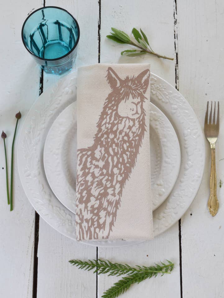 Llama Tea Towel - Organic Cotton - Mocha Brown for wholesale by Hearth and Harrow