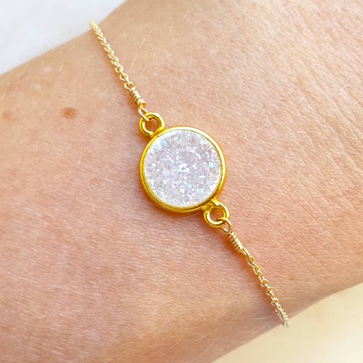 MissElenious Jewelry - Wholesale Charm/Dangle Bracelet - Solid Chain - Shimmer Druzy Gemstone Bracelet