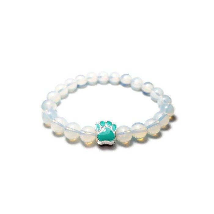 Foxfire Stones - Wholesale Beaded Bracelet - Mint - White Opal Opalite Paw Print Healing Stone Bracelet