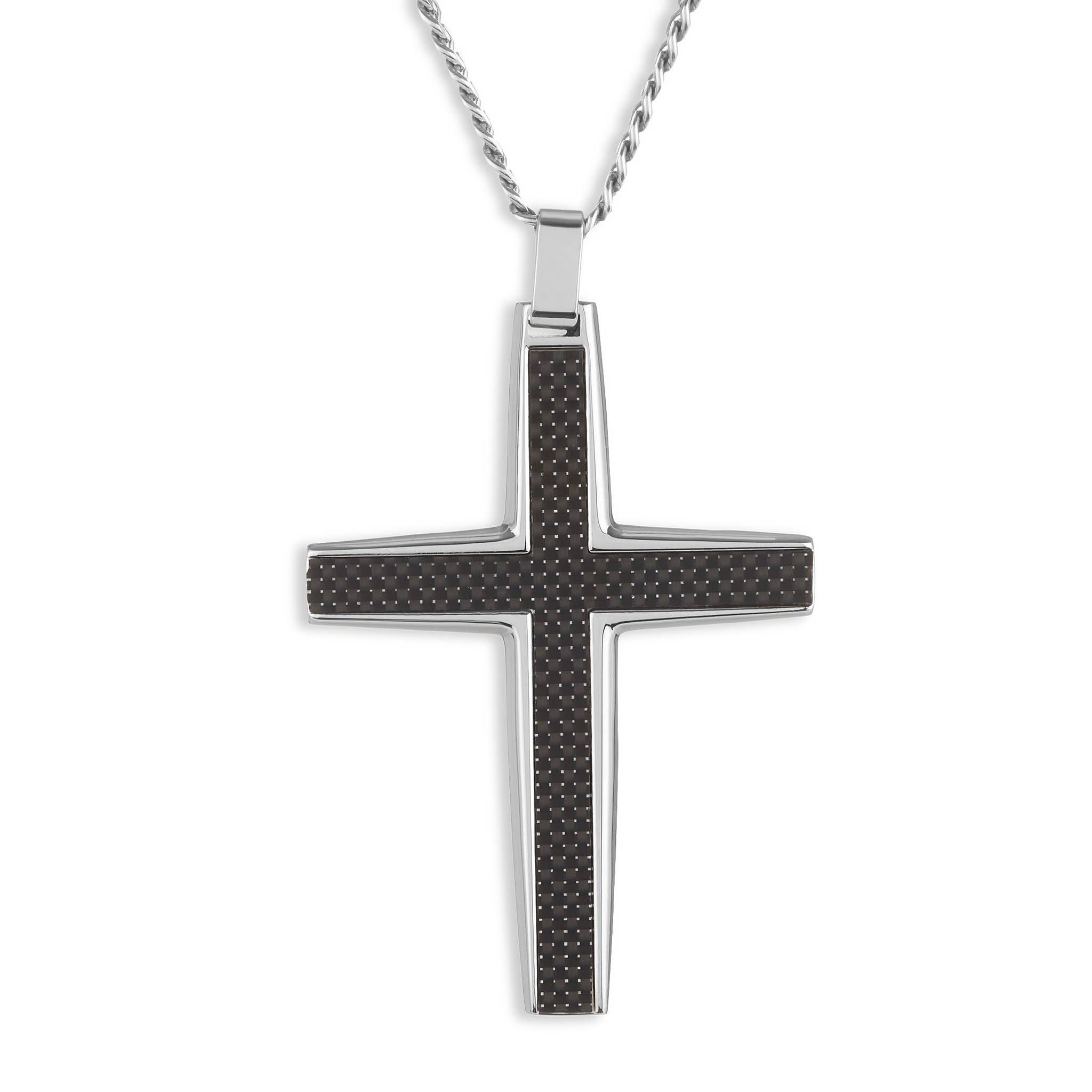 West Coast Jewelry - Wholesale Pendant/Charm Necklace - Men's Large Stainless Steel Carbon Fiber Cross Pendant0