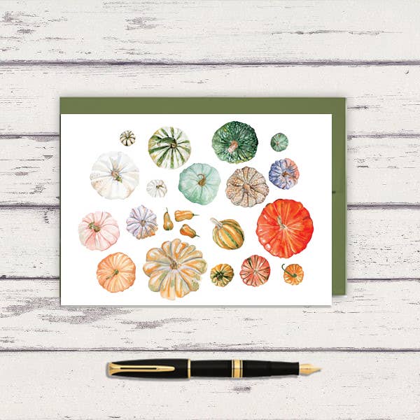 Meadowbrook Lane - Wholesale Everyday Greeting Card - Watercolor Rainbow Pumpkins Greeting Card0