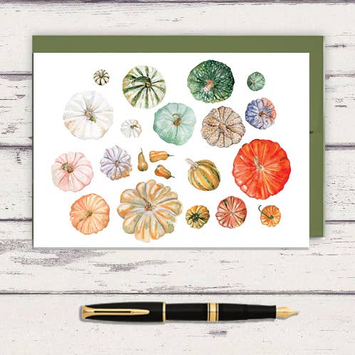 Meadowbrook Lane - Wholesale Everyday Greeting Card - Watercolor Rainbow Pumpkins Greeting Card