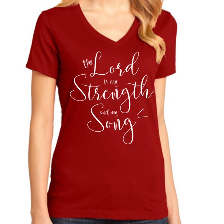 My Strength & My Song V-neck - Red for wholesale by A Quiver Full