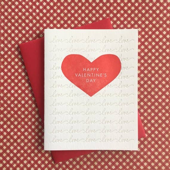 Heart Valentines Day - letterpress card for wholesale by Lucky Bee Press