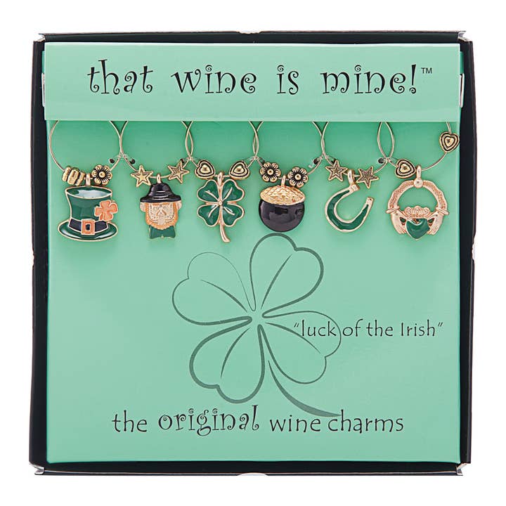 6-Piece Luck of the Irish Painted Wine Charms for wholesale by Supreme Housewares