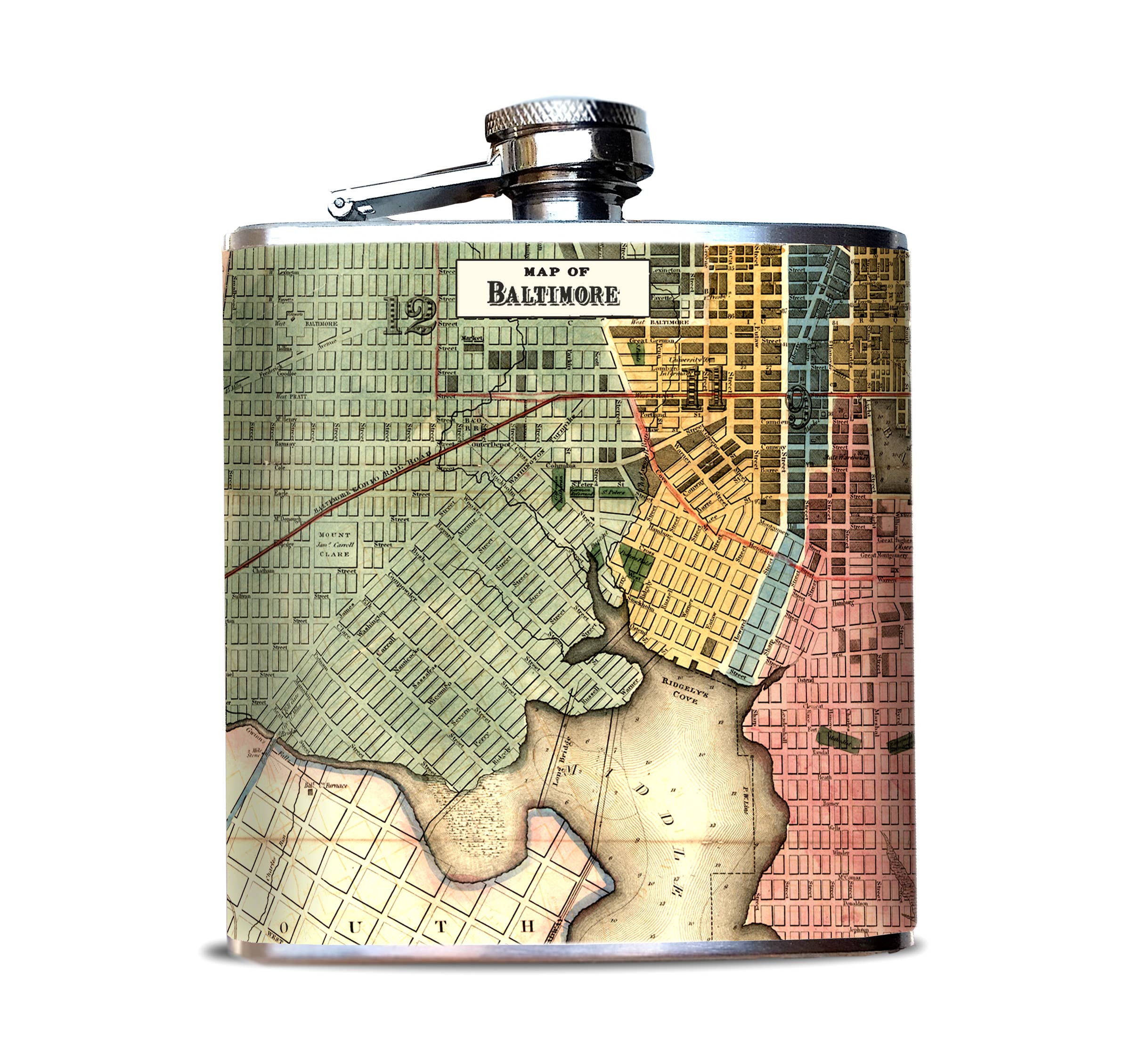 REMOVED BRAND - Wholesale Flask - Baltimore Maryland Vintage Map Flask0