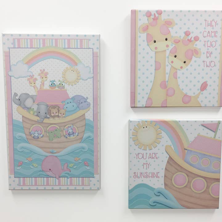 Ensemble de 3 paires de peinture murale de Noé pastel pour la vente par Borders Unlimited