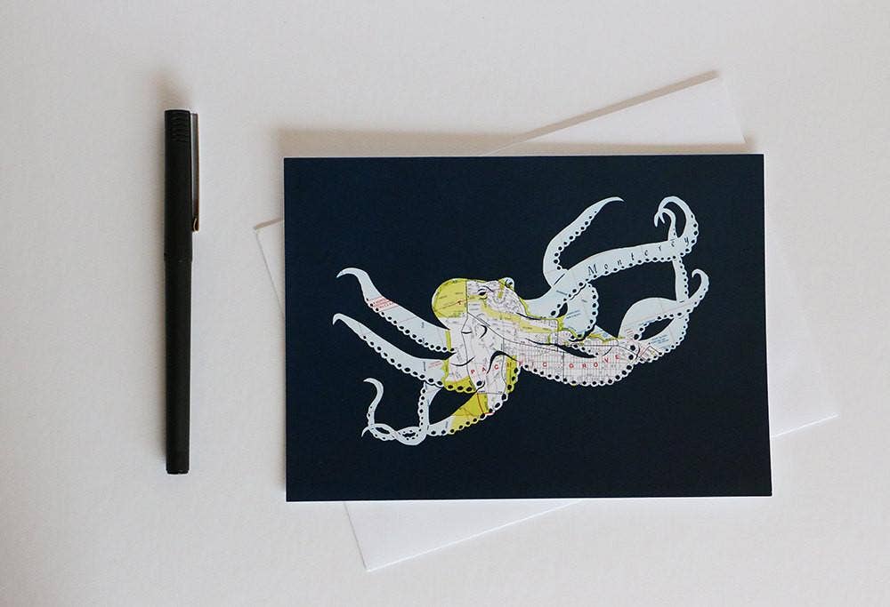 Granny Panty Designs - Wholesale Everyday Greeting Card - Octopus By The Bay Card - Monterey map3