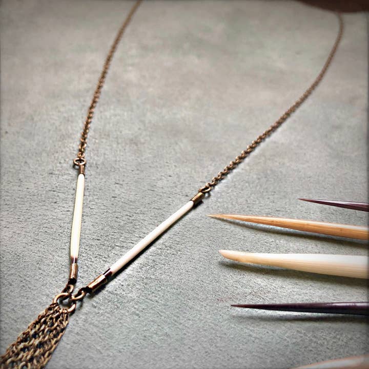 ASTALI - Wholesale Pendant/Charm Necklace - Porcupine Quill Fringe Necklace, Black/Brown & Ivory/White1