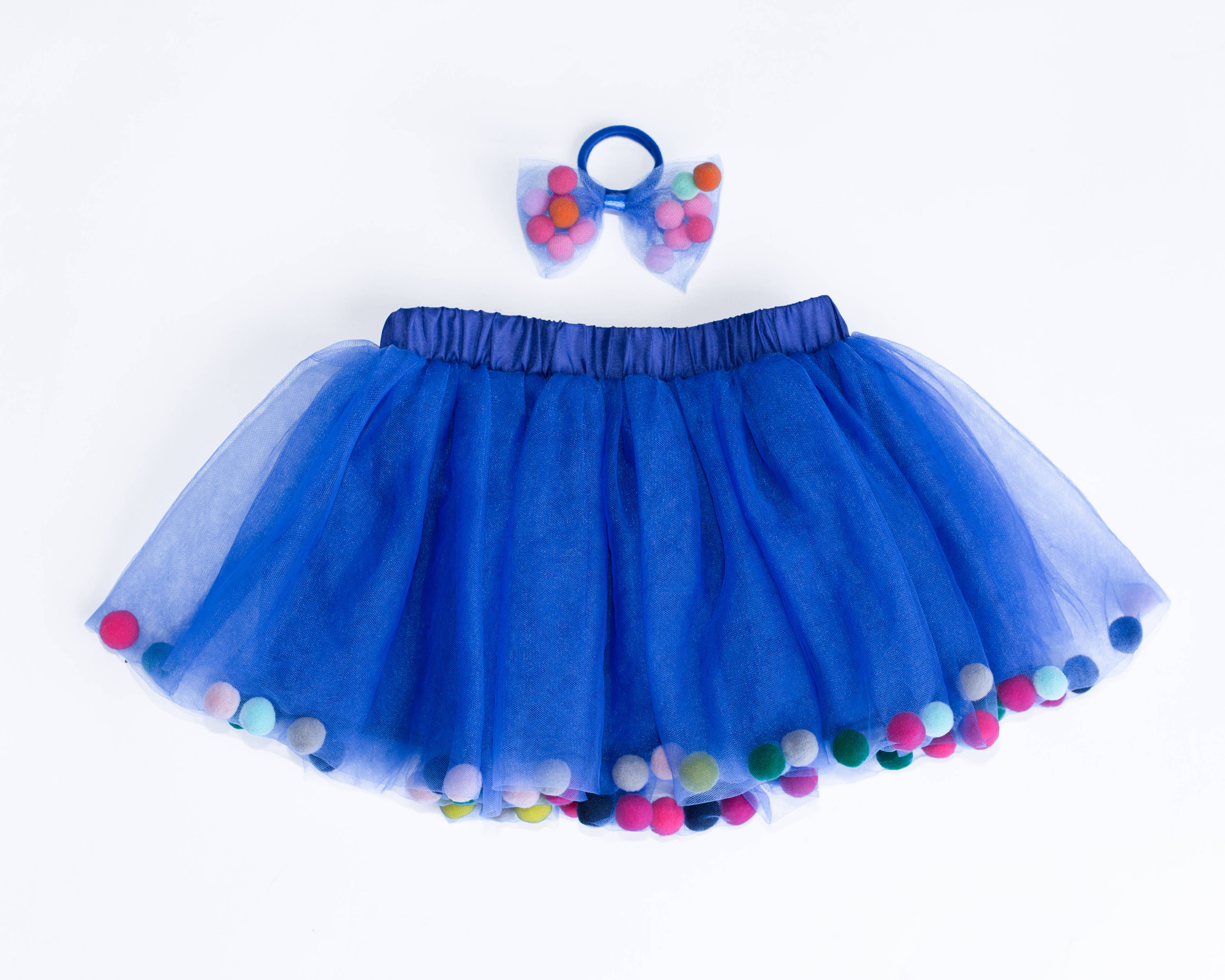 Tutu Joli LLC – Großhandel Tutu – Kinder – Blauer Tutu-Rock für Mädchen | 2-teiliges Set | Pom Pom Tutu & Bow