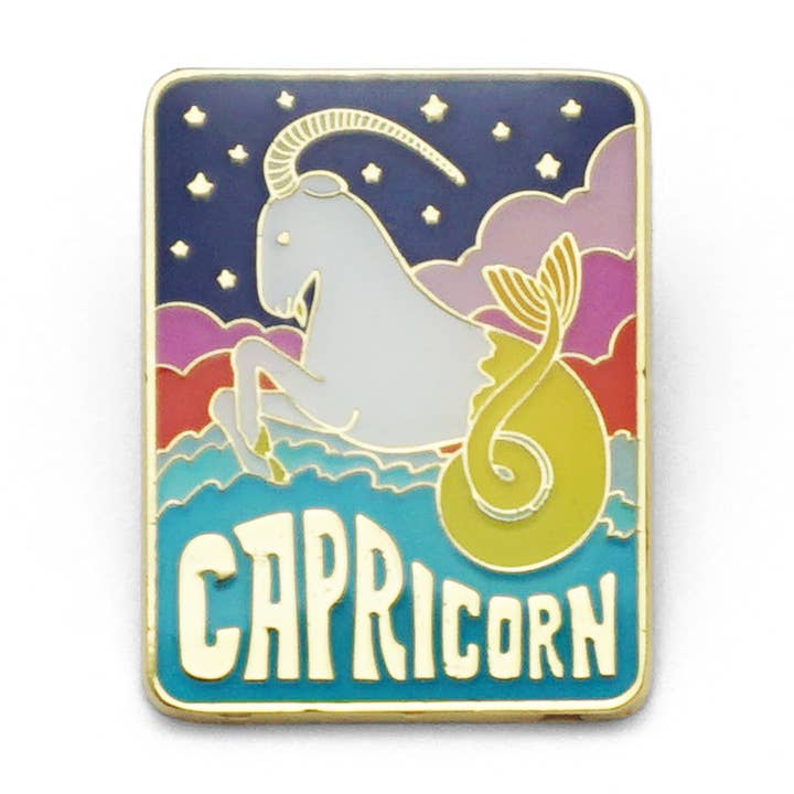 Spilla smaltata Capricorno per la vendita all'ingrosso da parte di Lucky Horse Press