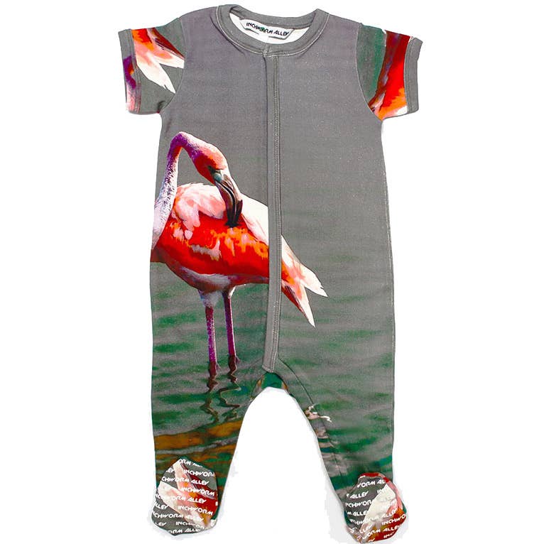 Inchworm Alley - Wholesale Bodysuit (Footed) - Baby - Short Sleeve Footie - Pink Flamingo0