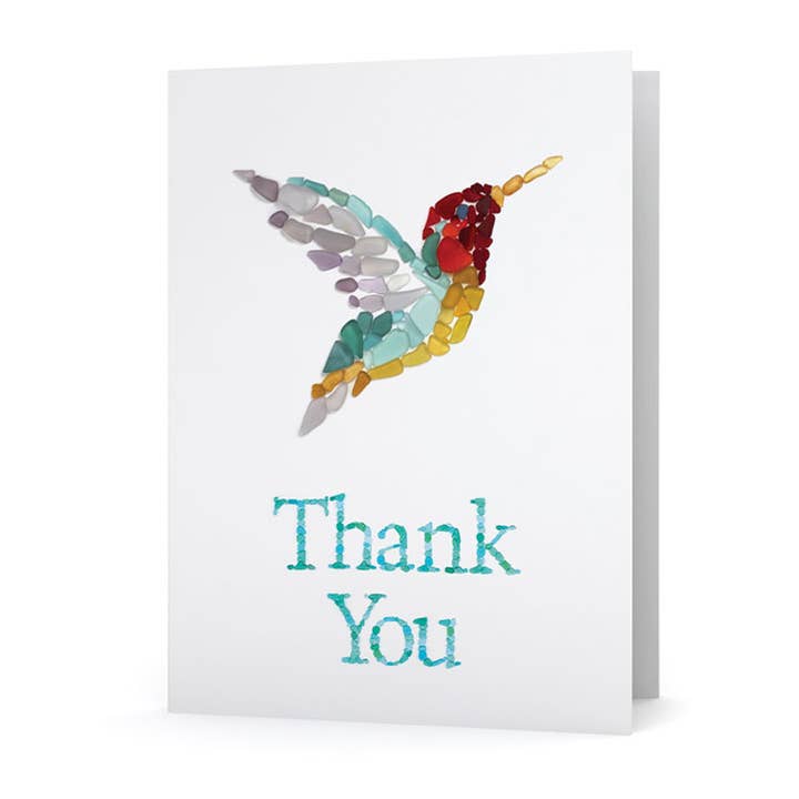 Sea Glass Hummingbird Thank You Card for wholesale by Beachcombing / Etched by the Sea